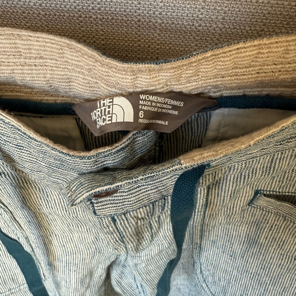 The North Face Turquoise Blue and White Striped Linen Cotton Pants, 6 - Picture 4 of 7